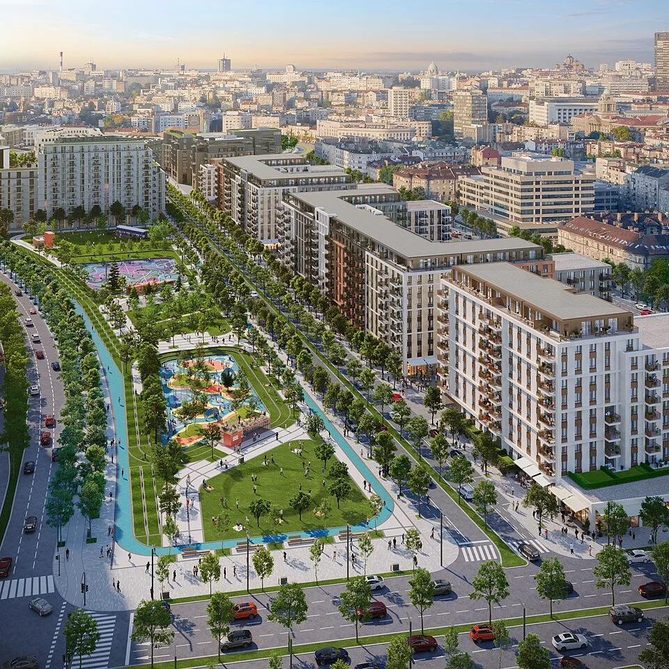 Residential architecture on the Belgrade waterfront; location imagery, not Veluna Riverside